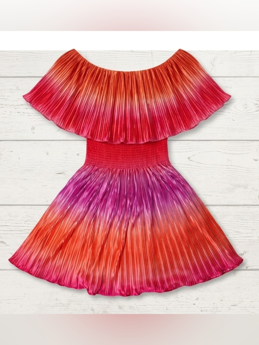Boston Proper Muse Ombre Off-the-Shoulder Pleated Dress Pink Orange Violet 6